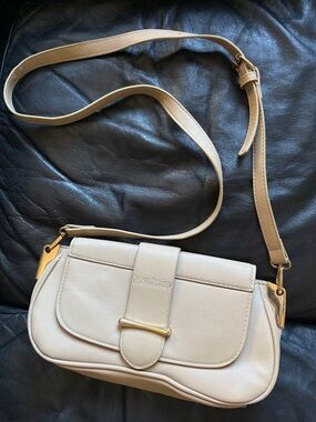 bebe Cream Leather Crossbody Bag with Gold Hardware